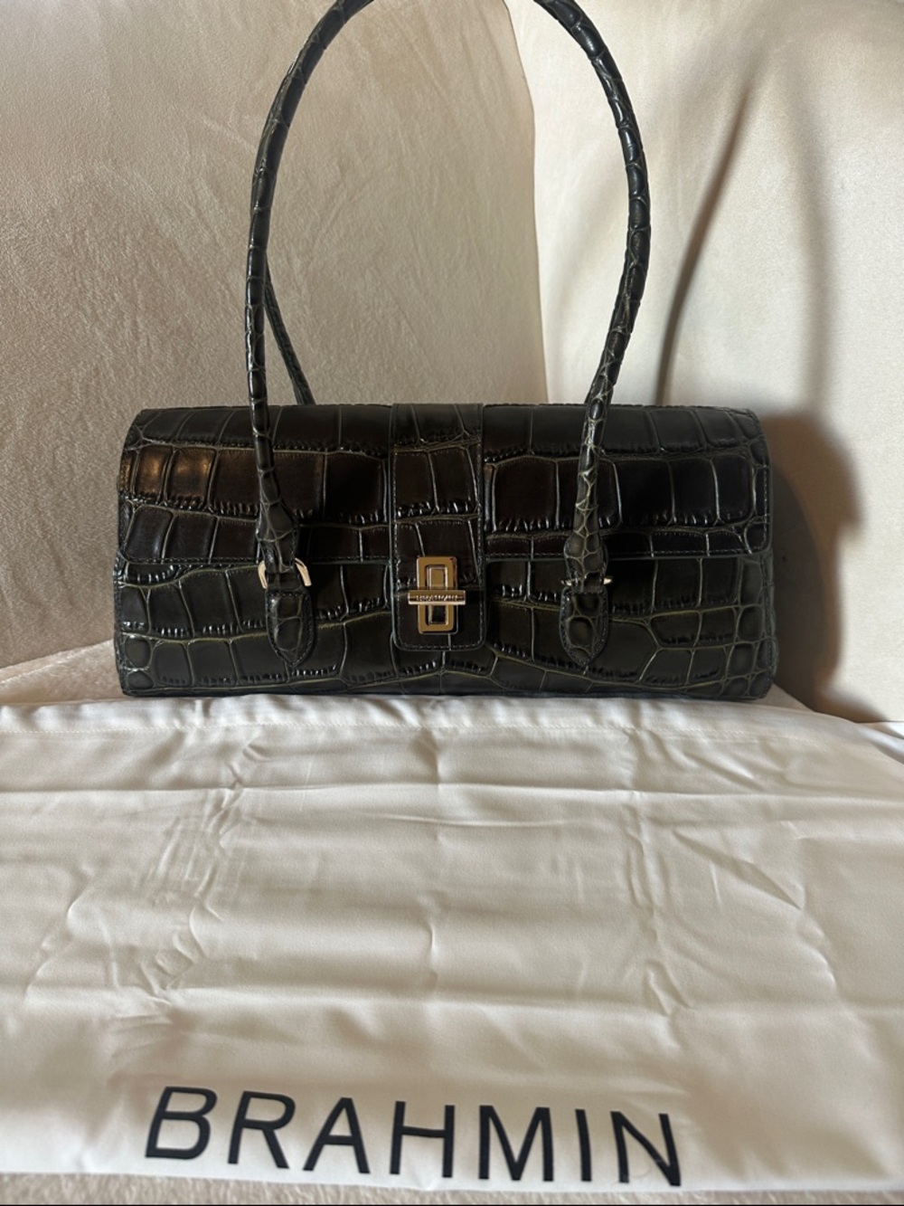 Brahmin Dayan Matcha Green Baize Genuine Leather Shoulder Bag